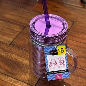 Mason Jar Tumbler with Purple Lid and Straw